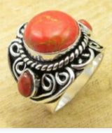 Red Turquoise-Look Oval Scroll Statement Ring