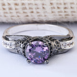 Aqua CZ Black Skull Solitaire Ring