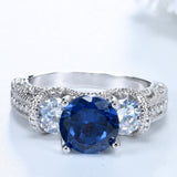 Sapphire-Blue Round CZ Three-Stone Ring