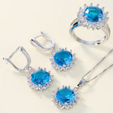 Sapphire-Blue Sunburst Halo Jewelry Set