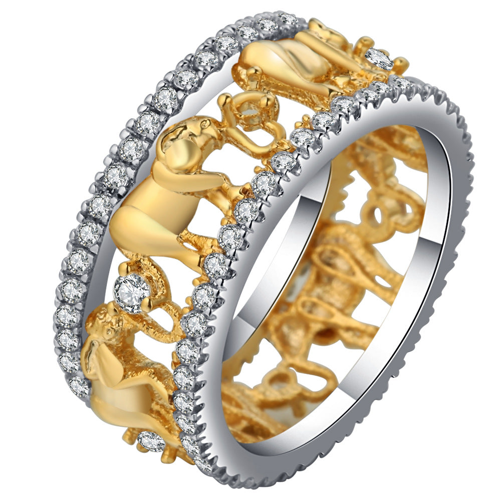 Gold Elephant Family CZ Eternity Band