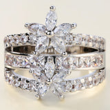 Marquise CZ Double Flower Three-Row Ring