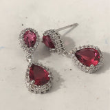 Sapphire-Blue Pear CZ Halo Drop Earrings