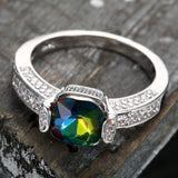 Rainbow Mystic Cushion CZ Pavé Ring