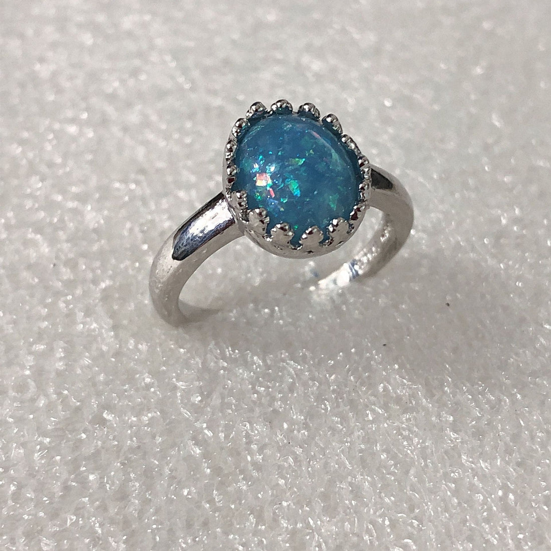 Blue Opal-Look Round Crown Bezel Ring