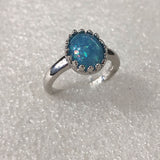 Blue Opal-Look Round Crown Bezel Ring