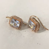 Clear Emerald-Cut CZ Halo Hook Earrings