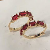Ruby-Red Marquise CZ Gold Hoop Earrings