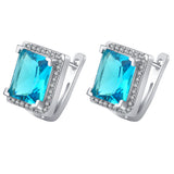 Aqua Emerald-Cut CZ Halo Jewelry Set