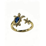 Blue CZ Turtle and Starfish Open Ring