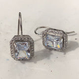 Clear Emerald-Cut CZ Halo Hook Earrings