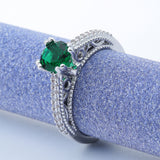 Emerald-Green Round CZ Pavé Shoulder Ring