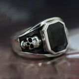 Black Emerald-Cut CZ Skull Signet Ring