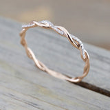 Twisted Rope Pavé Dainty Gold Ring