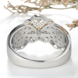 Two-Tone Floral Filigree Pave Wave Ring