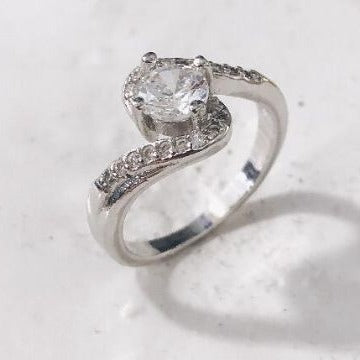 Clear Round CZ Bypass Swirl Ring