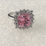 Pink Cushion CZ Double Halo Ring