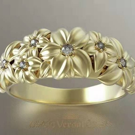 Gold Sculpted Flower Band Ring