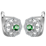 Green Round CZ Octagon Lace Leverback Earrings