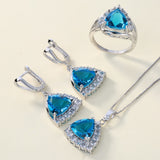 Aqua Trillion CZ Halo Jewelry Set