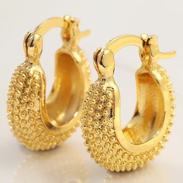 Gold Beaded Chunky Huggie Hoop Earrings