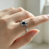 Blue CZ Turtle and Starfish Open Ring