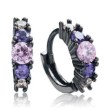 Purple and Lavender Round CZ Huggie Hoop Earrings