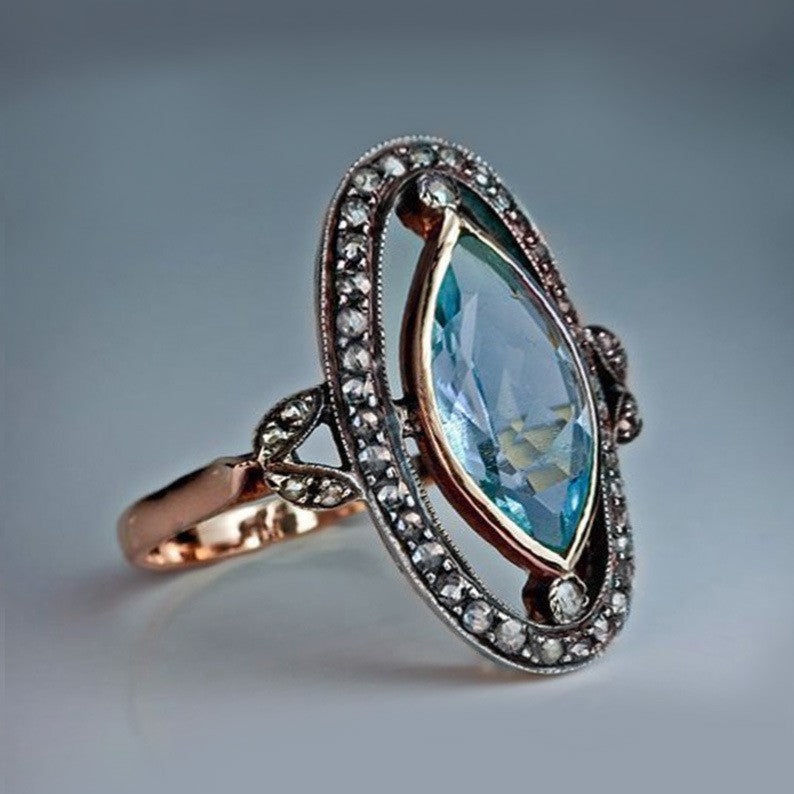 Aqua Marquise CZ Antique Navette Ring