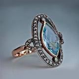 Aqua Marquise CZ Antique Navette Ring
