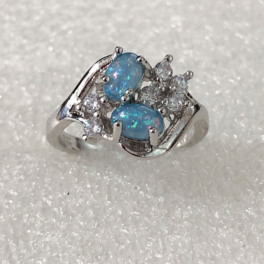 Blue Opal-Look Toi Et Moi CZ Cluster Ring