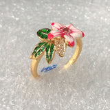 Pink Enamel Lily Flower Ring
