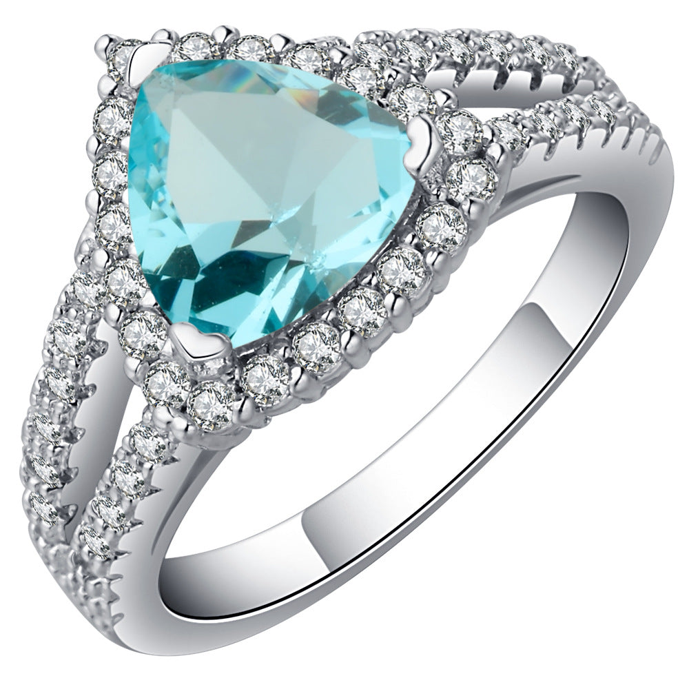 Aqua Trillion CZ Split-Shank Halo Ring