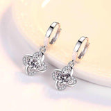 Purple CZ Four-Leaf Clover Huggie Drop Earrings