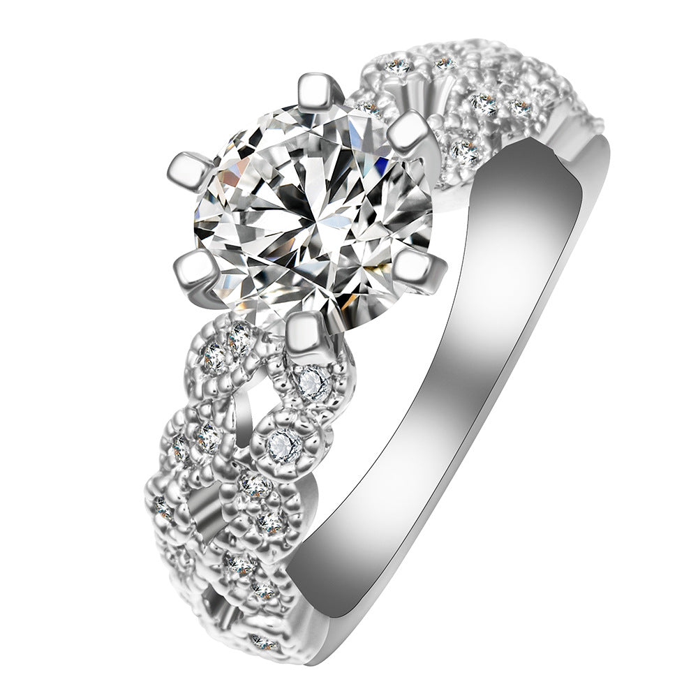 Round CZ Solitaire Twisted Pave Shank Ring