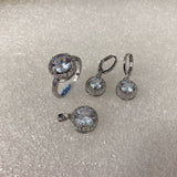 Round CZ Halo Pendant and Earring Set