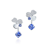 Blue CZ Pave Flower Petal Drop Earrings