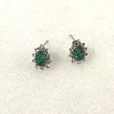 Emerald-Green Pear CZ Sunburst Halo Stud Earrings