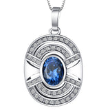 Sapphire-Blue Oval CZ Arched Halo Jewelry Set