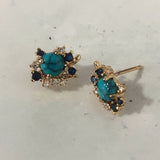 Turquoise-Look Round Blue CZ Cluster Earrings