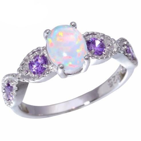 Opal-Look Oval Ring with Purple Accents