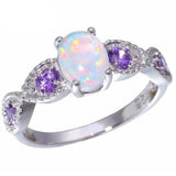 Opal-Look Oval Ring with Purple Accents