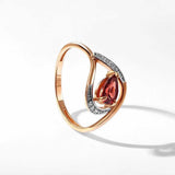 Garnet-Red Pear CZ Rose-Tone Loop Ring