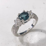 Teal Round CZ Three-Stone Pavé Ring