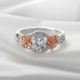 Round CZ Two-Tone Flower Side Ring