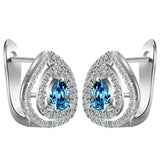 Aqua Pear CZ Teardrop Halo Leverback Earrings