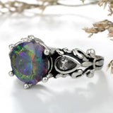 Rainbow Mystic Round CZ Antique Scroll Ring