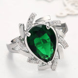 Emerald-Green Pear CZ Bypass Ring