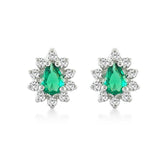 Emerald-Green Pear CZ Sunburst Halo Stud Earrings