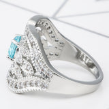 Aqua Round CZ Pavé Wave Wide Ring