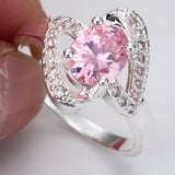 Pink Oval CZ Swirl Halo Ring